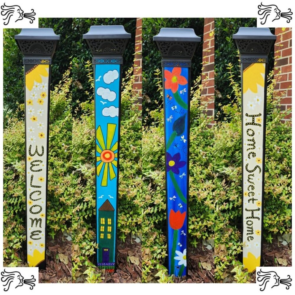 Garden Peace Pole Hand Painted Solar Light and Wire Stand Customized Yard Art